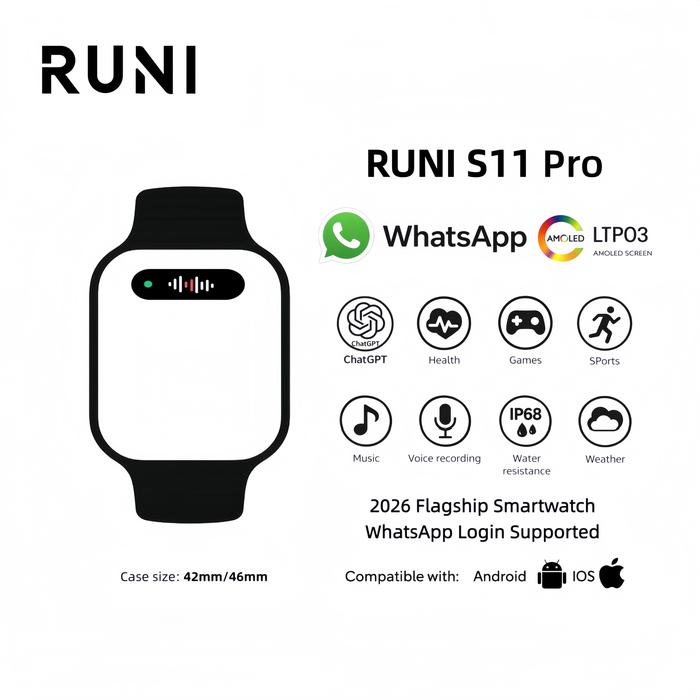 Promo RUNI WATCH S11 Pro AMOLED Screen HD Display Smartwatch WhatsApp ...