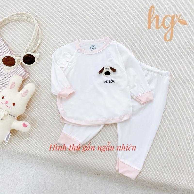 Bộ quần áo dài tay TAI THÚ cúc lệch HG thun lanhj peptit cho bé 3 đến 8kg