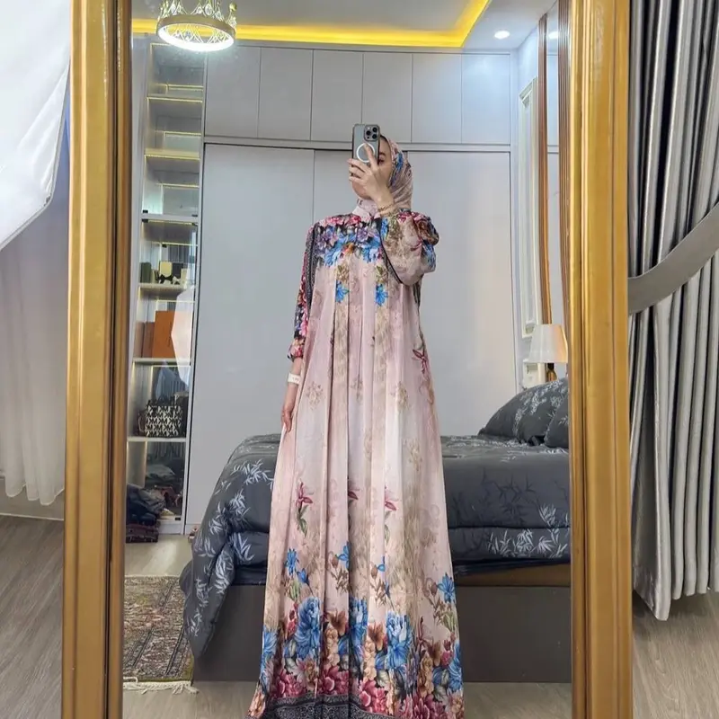 Set Gamis Naifa dengan Hijab Terbaru untuk Lebaran - Mewah, Dewasa, Dress, Pesta, Setelan, Motif, Muslim, Syari, Remaja, Wanita Ibu 3