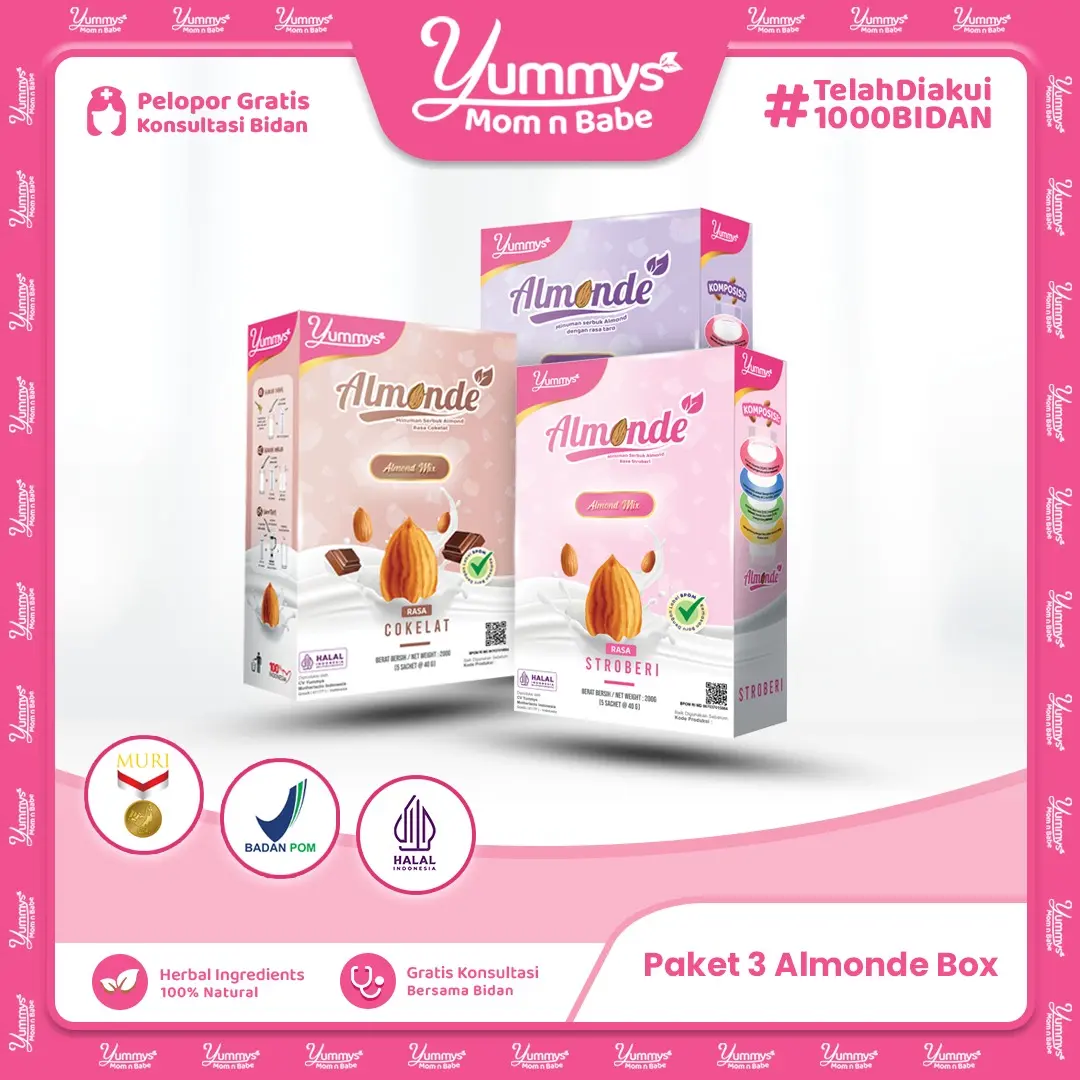 3 BOX ALMONDE  - Almonde susu almond - Sejak Awal Kehamilan sampai TM 2 | Mengurangi Mual & Resiko Stunting - 200gr
