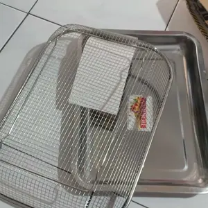 Alat Peniris Minyak Gorengan Serbaguna Stainless Saringan Keranjang Tinggi Lengkap Nampan Segi / nampan saringan minyak 1set - Kitchenware