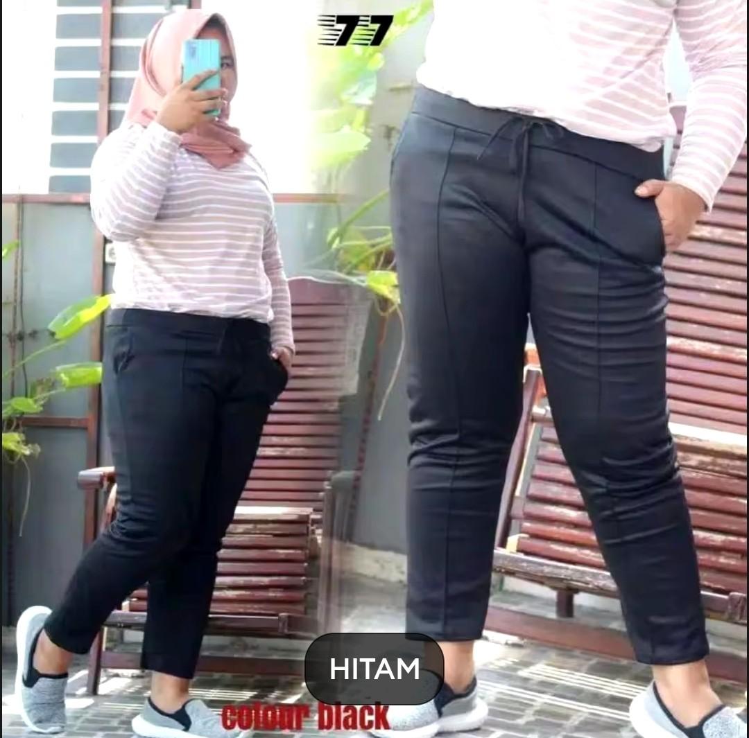 Celana Wanita Super Jumbo Luna Crepe Muat BB 100 Kilo Panjang Dewasa - 2 PCS - Airflow, Cewek, Santai, Kulot, Pant, Katun, Crepe Melar Nyaman Tebal Basic Hitam Casual Kaki Scuba