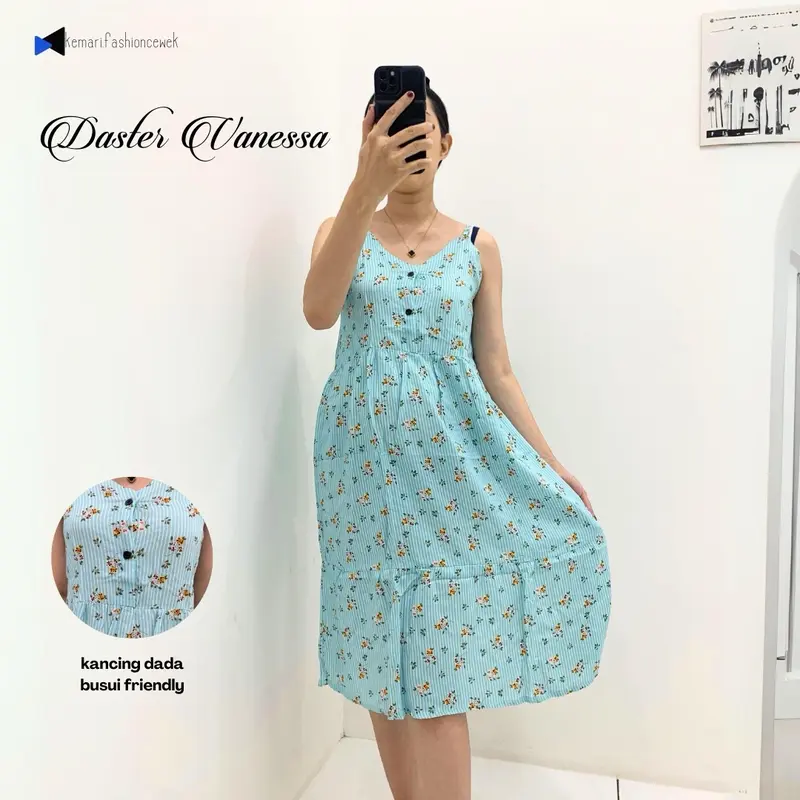 dress vanessa daster katun rayon premium bunga baju tidur wanit busui friendly kancing dada 0