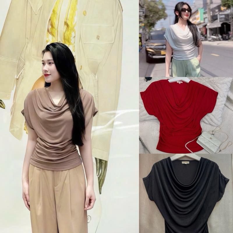 MS181 Áo Thun Nhũ Nữ Cổ Đổ Nhún Eo Hack Dáng