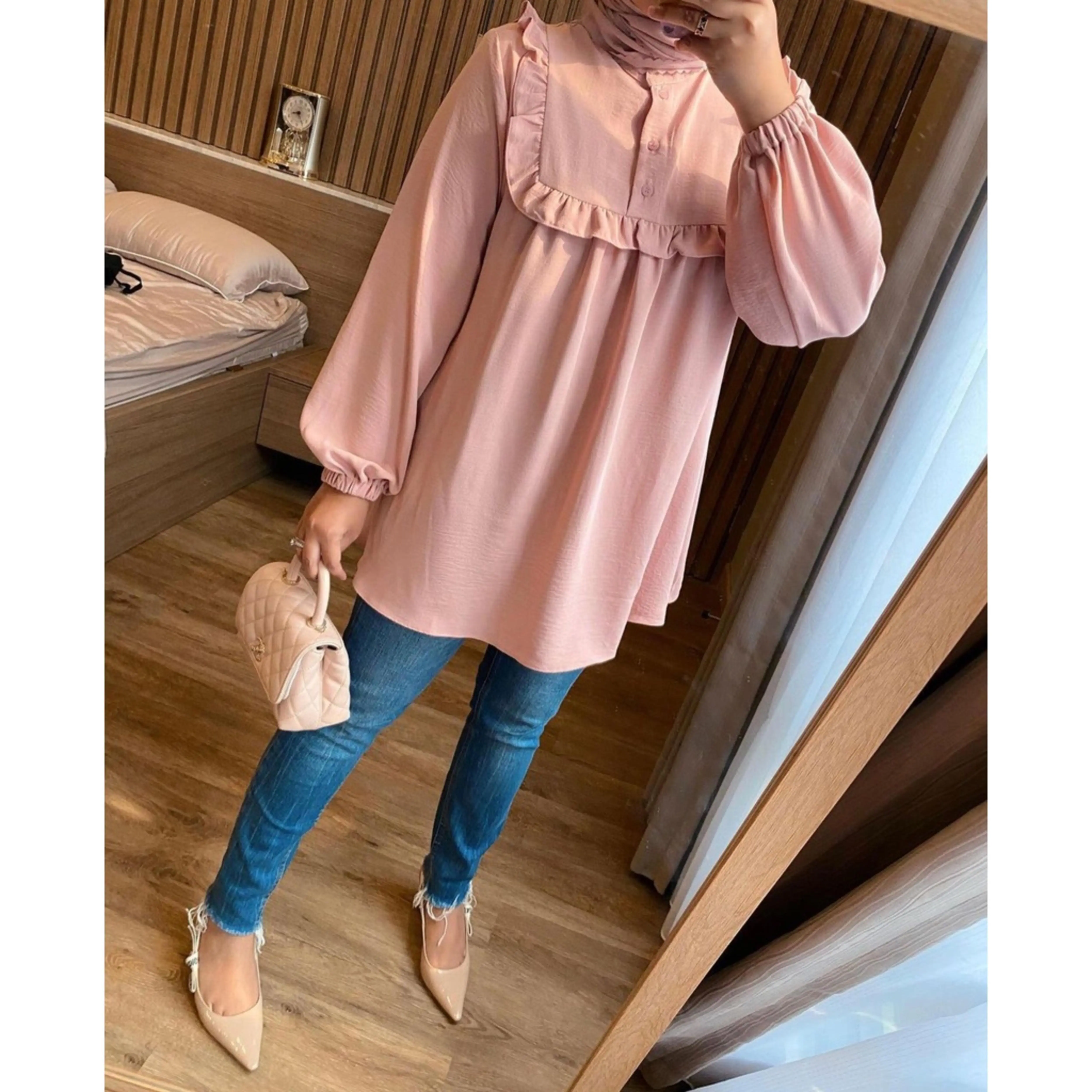 Atasan Wanita Lucu Blouse Jumbo Baju Atasan Wanita Model Terbaru Kekinian Blus Wanita Modern Simple CLARA Basic Crinkle Panjang Kancing Casual Oversize Airflow Cewek Busui Muslim Remaja Dewasa by yessa unique