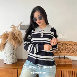 Bytantisa-Blouse Rajut Berkerah Shadira Motif Garis Premium