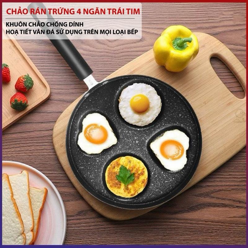 Chảo Chiên Dán Trứng Làm Bánh 4 Ngăn Tạp Hình Trái Tim - Khuôn Chảo Chống Dính Sử Dụng Trên Mọi Loại Bếp