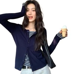 Áo Cardigan Hai Mảnh Mỏng, Hàng Mới Về Mùa Xuân Cho Nữ, Thiết Kế Chắp Vá Sọc Colorblock Áo Thường Ngày Sành Điệu, 3253 #