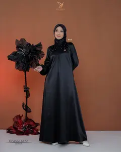 Ileana Dress By Dafeena Excellent Dress Wanita Muslim Silk Gamis Cantik  Nyaman Satin Mewah Kerah Motif Payet Wudhu Kerah Variasi Karet Pesta