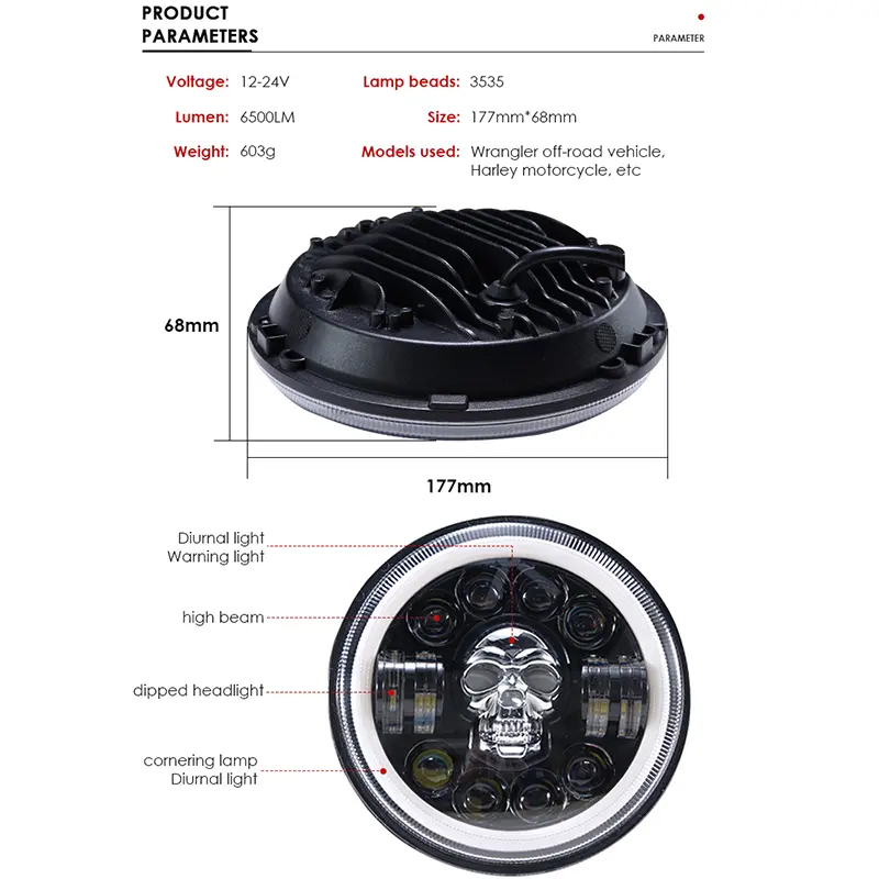 COD Lampu Tembak Daymaker Tengkorak 7 Inch LED Bulat Lampu Tembak Tengkorak 40 Watt Lampu Daymaker Tengkorak 12 LED 7