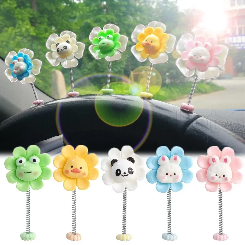 Đồ Trang Trí Bảng Điều Khiển, Thiết Kế Hoạt Hình Sáng Tạo, Hình Ếch / Gà / Thỏ Và Gấu Trúc Nhỏ Đồ Chơi Đầu Mùa Xuân Lắc Xe Hơi, Có Băng Dính, Đồ Trang Trí Xe Hơi