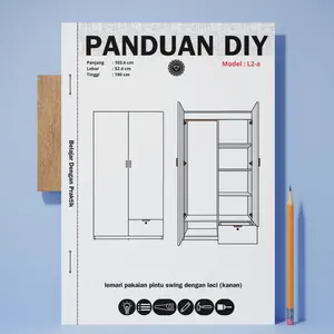 Buku Panduan DIY / Membuat furniture | Lemari pakaian pintu swing dengan laci | Model L2
