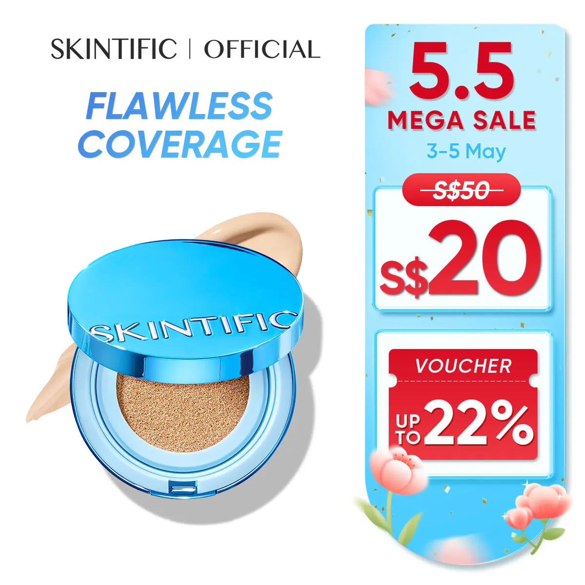 [SKINTIFIC OFFICIAL] SKINTIFIC PERFECT STAY VELVET MATTE CUSHION Smart Oil Control skin flawless Foundation powder Concealer Spf Makeup Blend Coverage Lightweight
