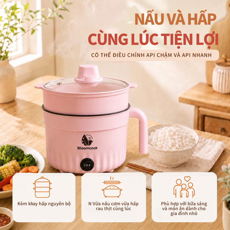 Nồi mini đa năng hai chức năng, không dính, có thể chiên, nướng, luộc, dụng cụ nhà bếp đa năng, nồi điện, nấu ăn, nồi điện bằng thép không gỉ