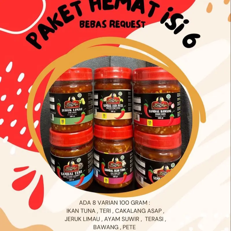 PAKET HEMAT SAMBAL  ISI ENAM (6) BOTOL 100gr BEBAS REQUEST 0
