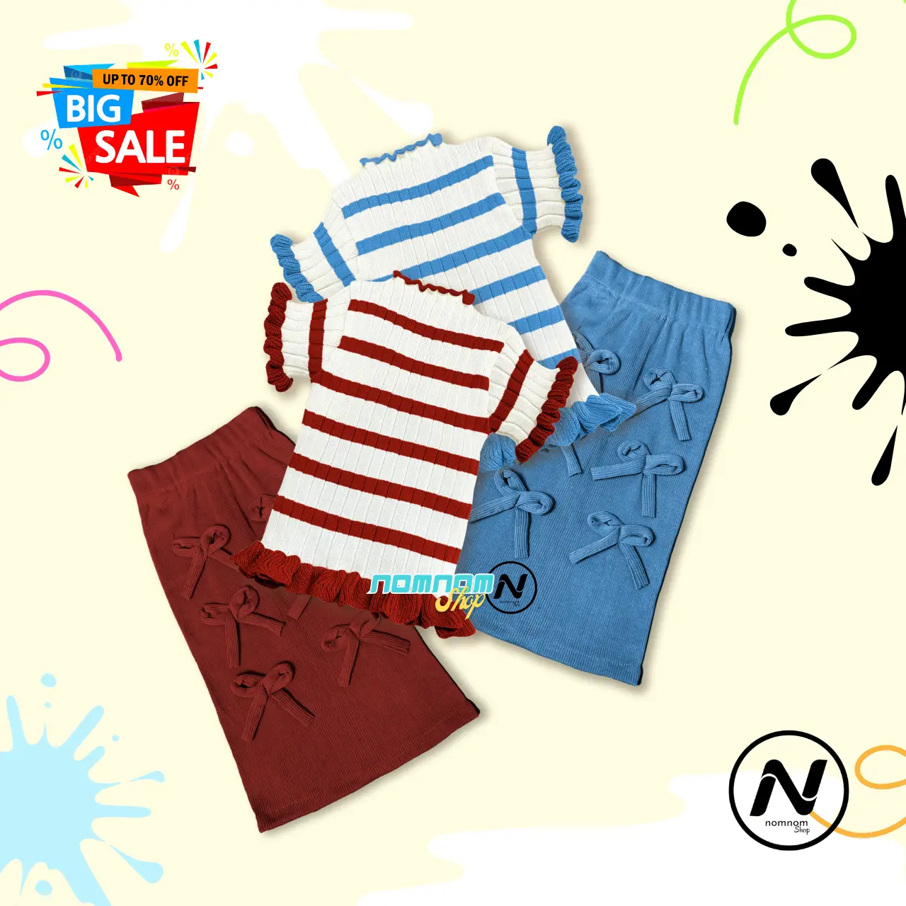 ONESET AUDRIS RIBBON - Baju rajut anak Perempuan lengan pendek Rok Span variasi pita  Korea kids Fashion
