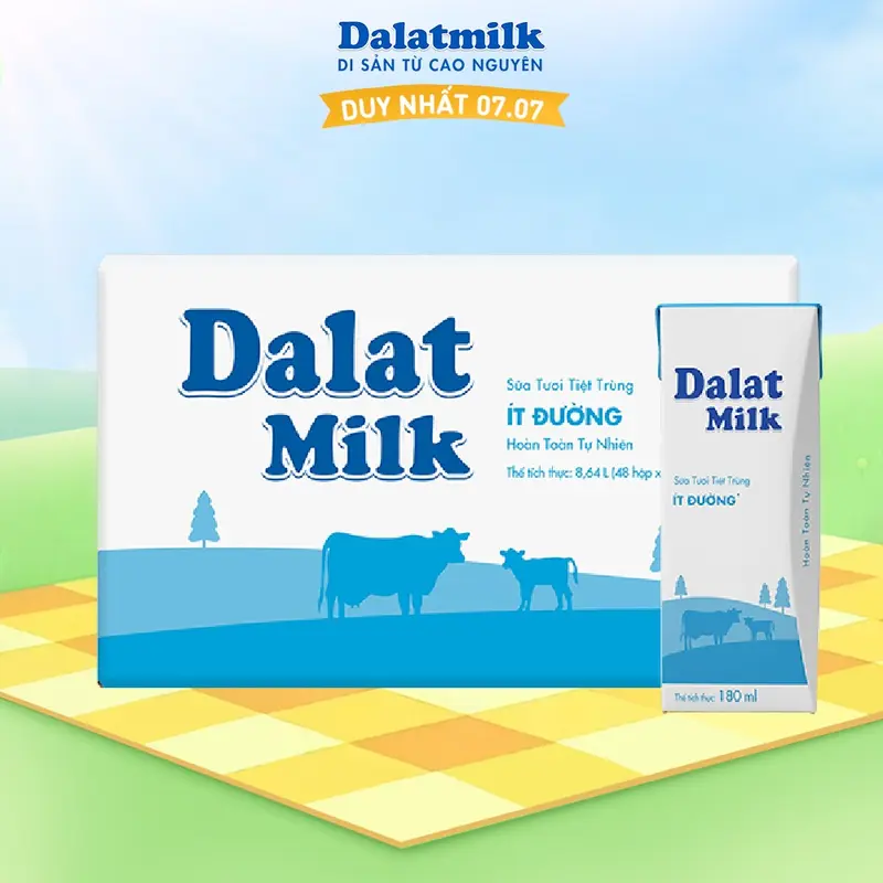[Affiliate] Thùng 48 hộp sữa tươi tiệt trùng ít đường Dalatmilk 180ml (180ml x 48) 0