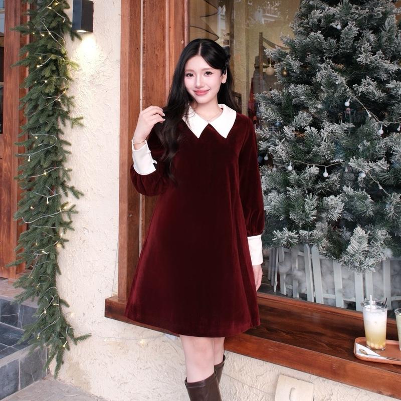  Đầm Suông LORA - M06 Thiết Kế Cổ Trắng Thanh Lịch Form A Nhẹ Tay Bồng Kín Đảo Tôn Dáng Mềm Mại 