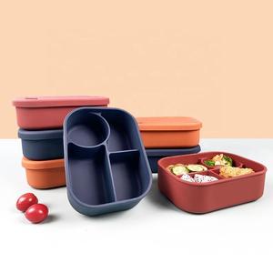 Bpa Free Custom Silicone Snack Box Kids Food Snack Storage Box for School Non Spill 4 Compartments Bento Lunch Box