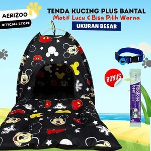 Tenda Kucing Plus Kasur Motif Lucu Portable Nyaman Free Kalung dan Snack Aerizoo anjing & kucing