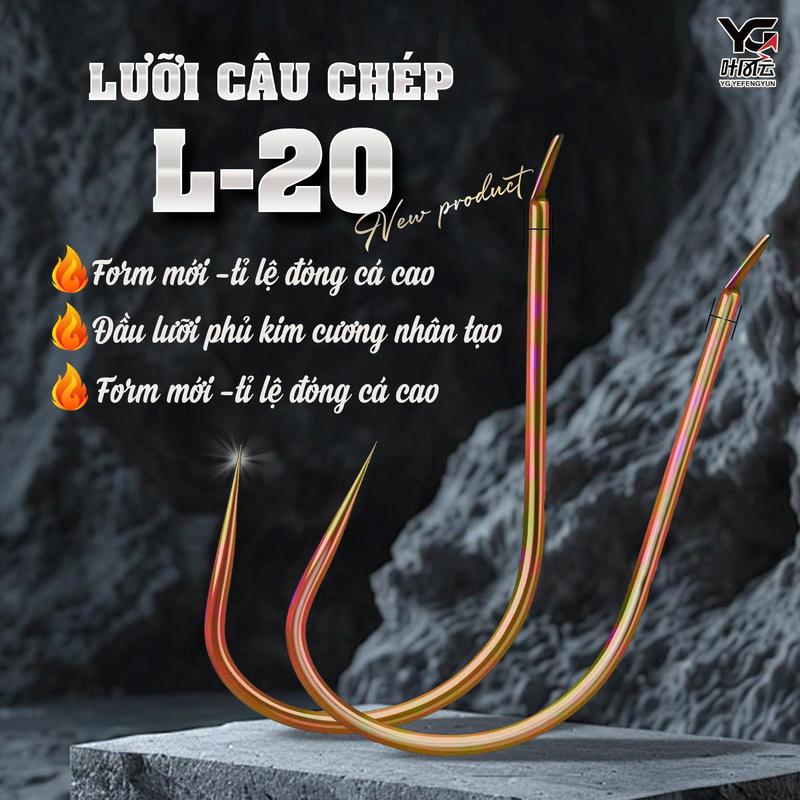  LƯỠI CÂU CHÉP L-20 - FORM MỚI - ĐẦU LƯỠI PHỦ KIM CƯƠNG NHÂN TẠO - TĂNG KHẢ NĂNG ĐÓNG CÁ 