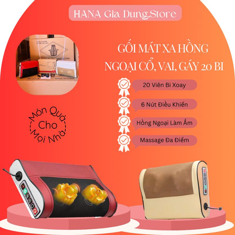 Gối Massage cổ vai gáy hồng ngoại 20 bi cao cấp thế hệ mới