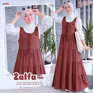 Overall Set Teen Intan Zalfa Usia 9-12 Tahun Terlaris Bahan Polo linen Mix Mosecrepe
