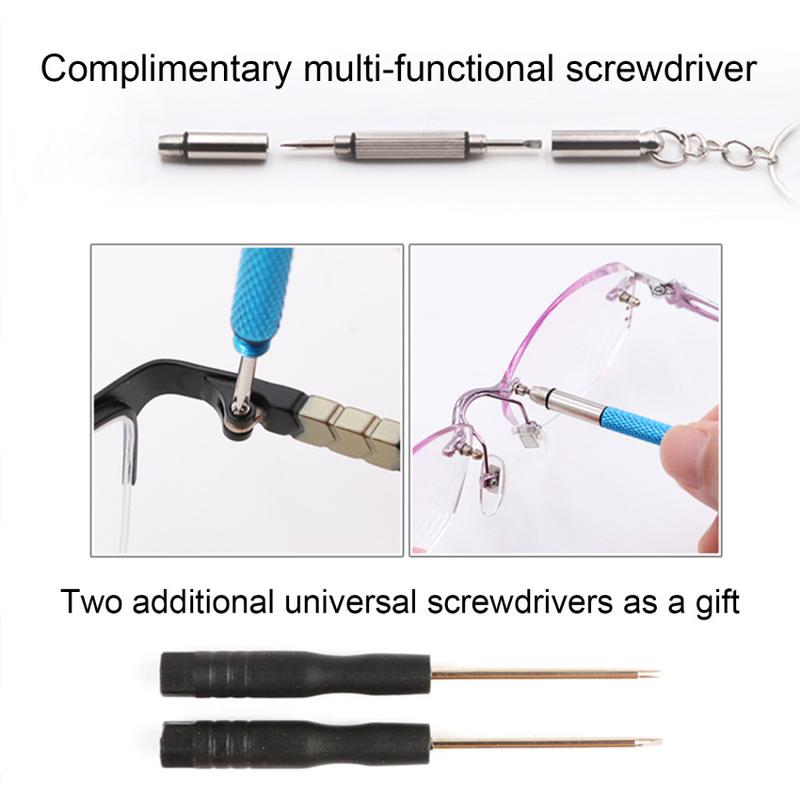 Product Introduction of Eyeglasses Sunglasses Repair Kit Tool Glasses Screwdriver Screws Sets Nuts Nose Pad Optical Parts Assorted 32