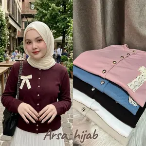 Cardigan Wanita hijab look Atasan wanita terbaru dengan pita cantik Cardigan lengan panjang wanita model terbaru