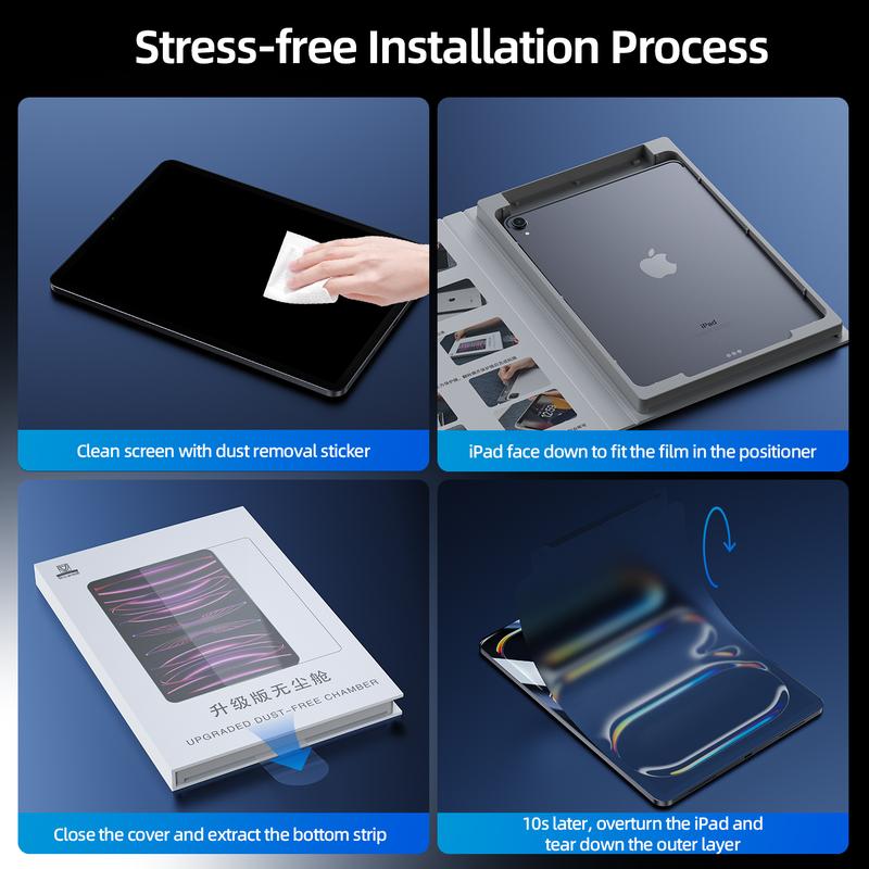 Product Introduction of GOOJODOQ iPad Dust-free Screen Protector Tempered Glass | Ultra Clear with High Transparency | Compatible with iPad Air 3/4/5/6 Gen 7/8/9/10 Pro 11/12.9/13 Protection Accessories 13