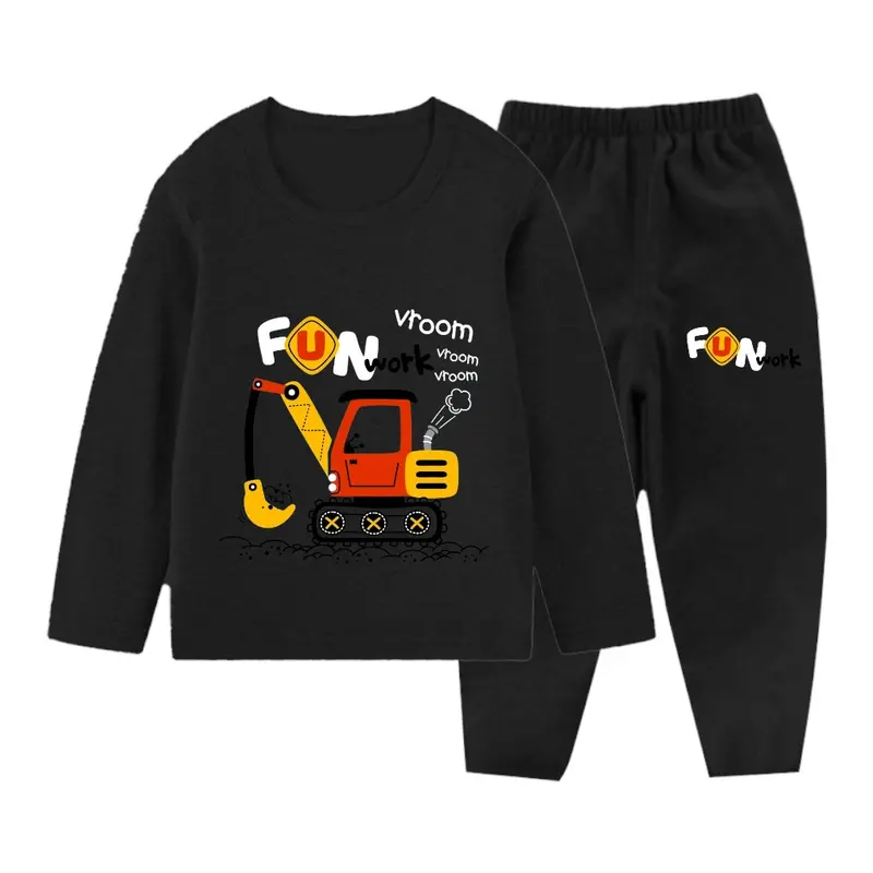 Setelan Piyama Anak Excavator Lengan Panjang / Baju Tidur Lengan Panjang Anak Cewek Cowok 4