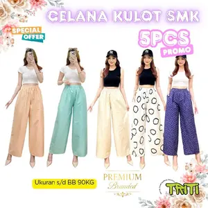 5 Pcs Celana Kulot SMK Wanita Dewasa Bahan Premium, Adem & Kekinian - Triti Collection  Motif Nyaman Panjang Rayon Santai Variasi Polkadot Katun Bali Tidur
