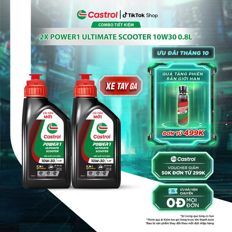 Combo 2 Dầu nhớt xe tay ga CASTROL POWER1 ULTIMATE SCOOTER 10W30 0.8L