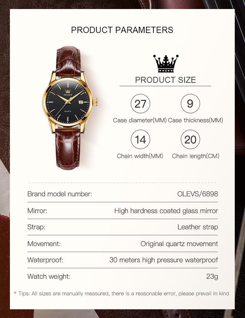 Product Introduction of OLEVS #6898 Fashion Casual Women Quartz Watch Waterproof Watch Top Brand Luxury Simple Business Sports Wristwatches For Ladies Girls Students Female Gift 11