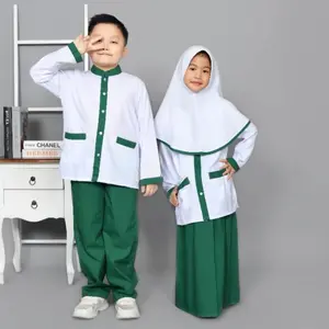 Seragam Madrasah Ibtidaiyah untuk SD Laki-Laki dan Perempuan dengan Baju List Hijau - Muslim, Koko