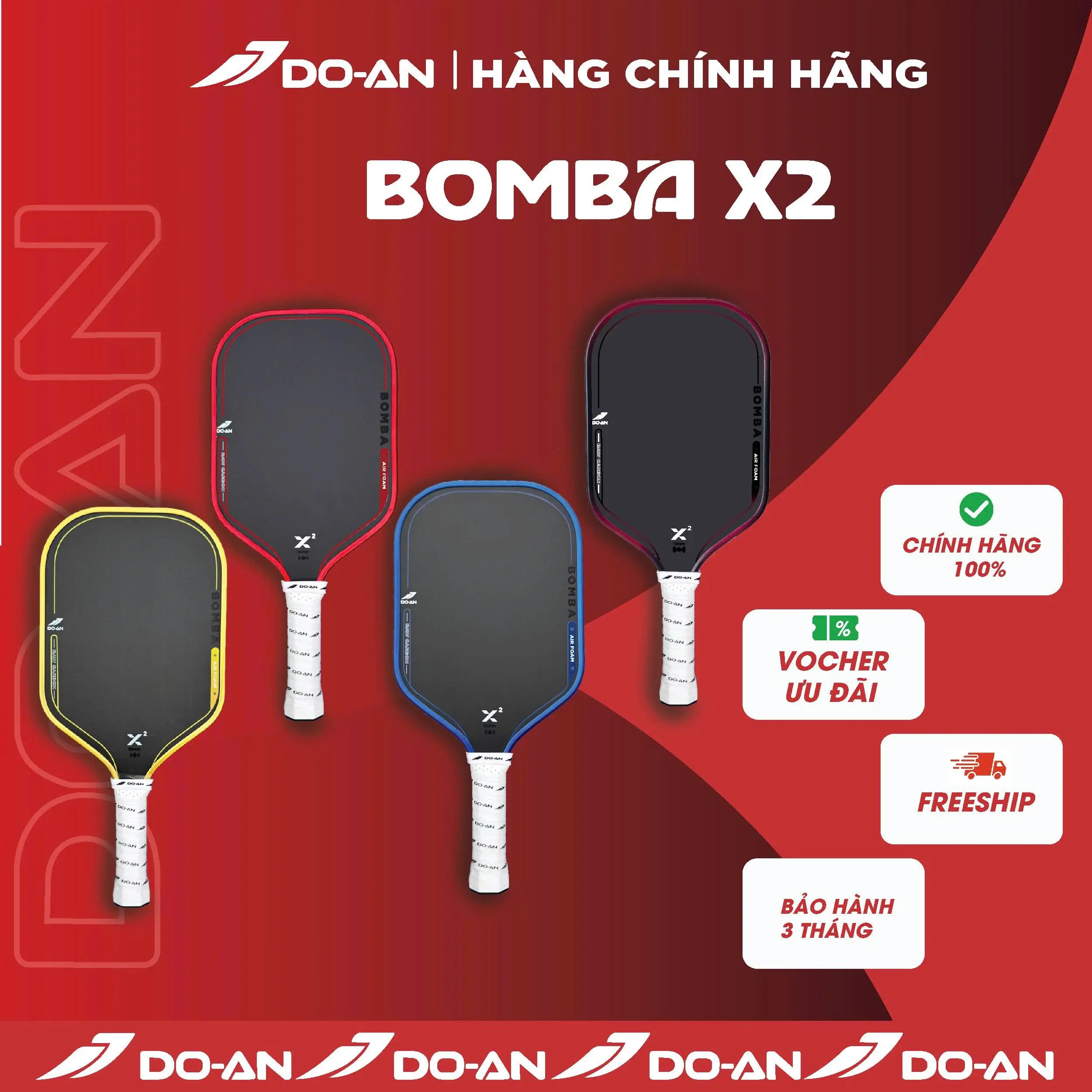 Vợt Pickleball DO-AN Bomba X2 Lõi full foam , viền Chrome bóng , âm thanh pốc pốc siêu to . mặt Carbon ép nóng 2 lần siêu ổn định