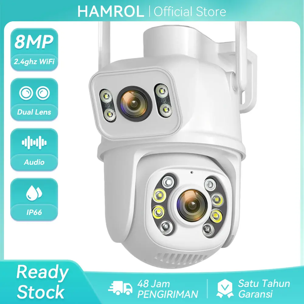 Hamrol 4K 8MP Kamera WiFi PTZ Dual Lens With Dual Screen Smart Wireless Camera  Auto Tracking Outdoor CCTV Kamera kamera cctv