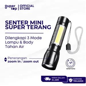 Senter Mini LED Body Transparan Zoom out Zoom in Light Waterproof with 3 Lights Mode / Senter SWAT Mini Hitam Lampu
