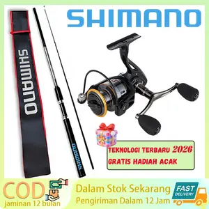 SHIMANO PAKET HITAM 2025: Joran Karbon Teleskopik 1.8-3.0M + Reel Logam Dual Arm Hitam (Ukuran 1000-7000, Rasio 5.2:1, 6BB) – Lengkap: Senar + Mata Kail Titanium + Umpan Laut – Bisa COD