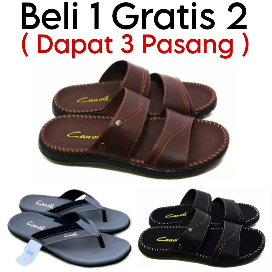 BIG PROMO     BELI 1 GRATIS 2 Sandal Kulit / Sandal Pria / Sandal Casual Pria / Sandal Viral 2024 / Sandal Slop Sudah di Jahit / Sandal Slop Pria Karet / Sandal Jepit / Sandal canvil