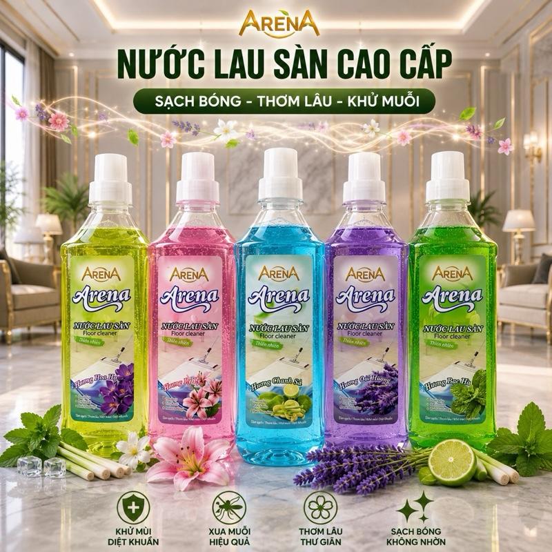 (Combo 5 chai) Nước Lau Sàn Cao Cấp Arena 1000ml Hương Hoa - Sạch Bóng, Thơm Lâu, Khô Nhanh