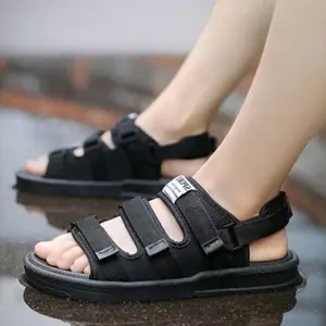 Certainstore Sandal Gunung Unisex Model Korea Tali Belakang Bisa Dilepas Pria Wanita Bahan Kanvas Webbing Velcro Sol PVC Pubber Size 39-43 Hitam Putih Full Hitam Wedges
