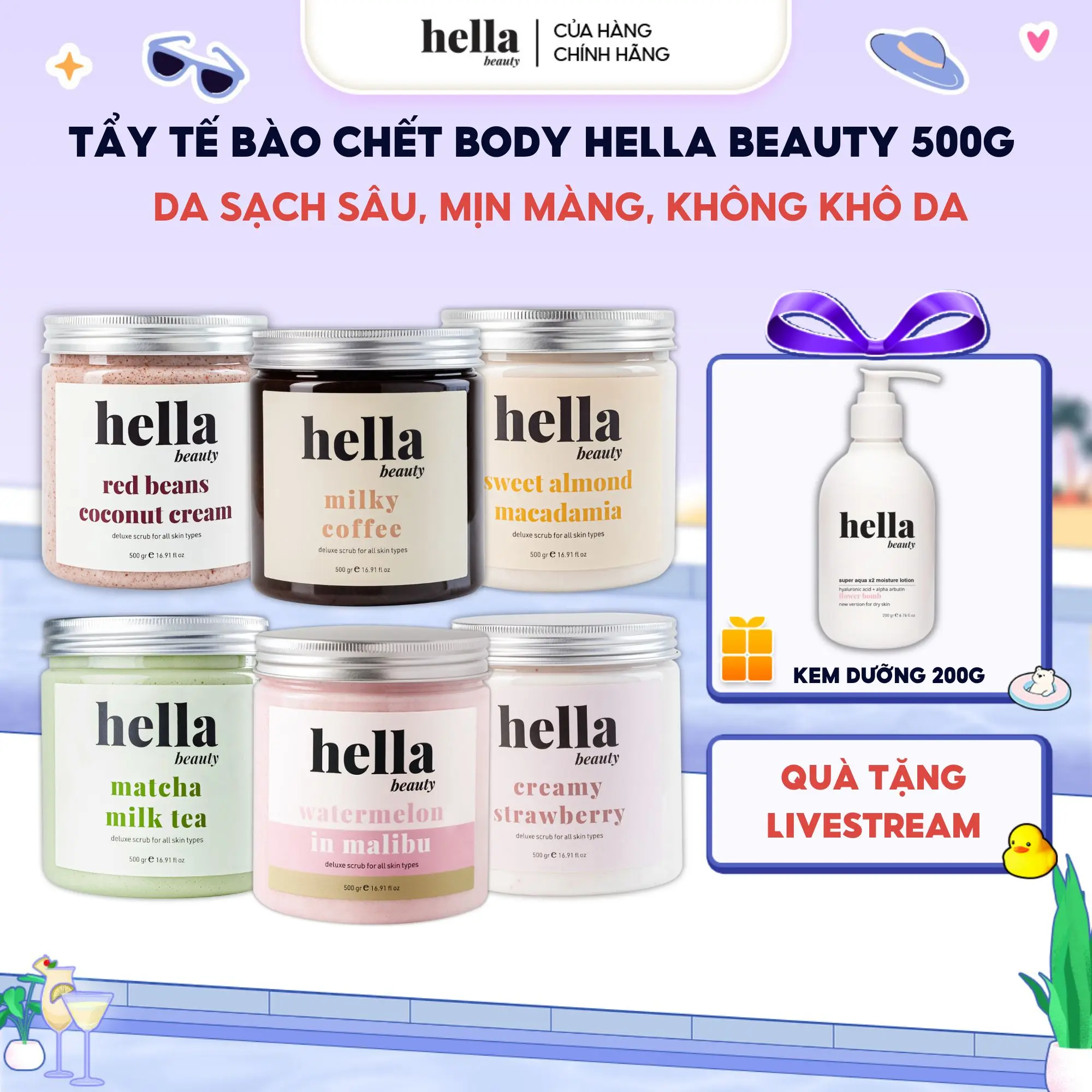 Tẩy Tế Bào Chết Body Hữu Cơ 500g Hella Beauty Dưỡng Body - Loại Bỏ Tế Bào Chết, Làm Sạch Da