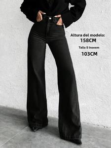 Jeans de mujer de pierna ancha y cintura alta, jeans casuales de mezclilla a la moda y cómodos para uso diario, perfectos para un estilo casual
