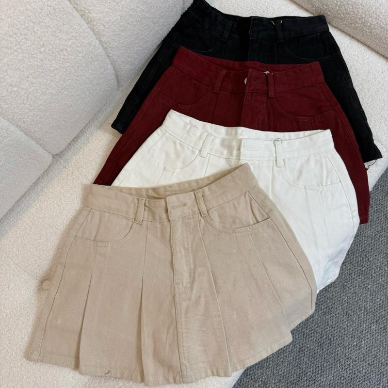 D5 Chân Váy Jean Nữ Xếp Ly Dáng Xoè Nhiều Màu, Lưng Cao , Dài 33Cm chanvay