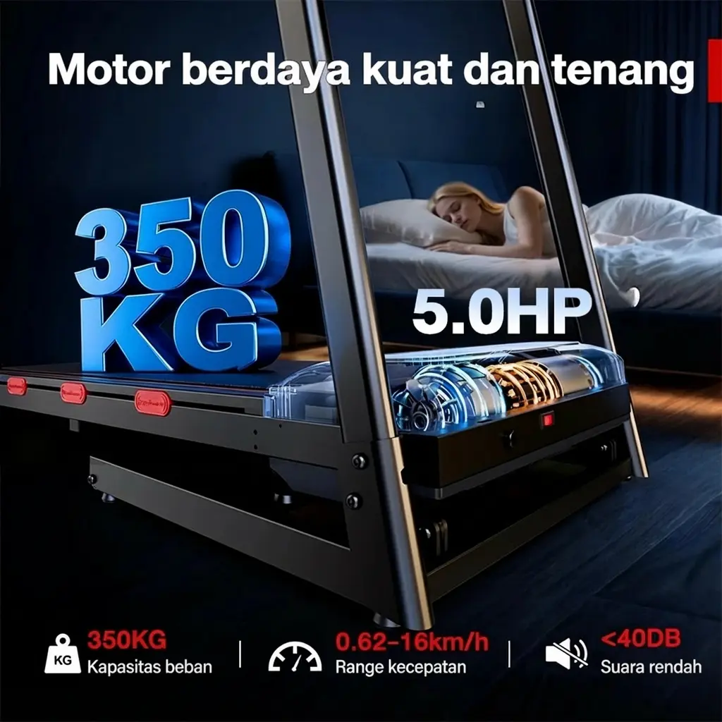 【Tingkat profesional】【Garansi 10 Tahun】Treadmill elektrik JC700 5.0 tenaga kuda kecepatan 16km/jam 3 tingkat kemiringan dapat dilipat sabuk lari 56 cm konektivitas Bluetooth
