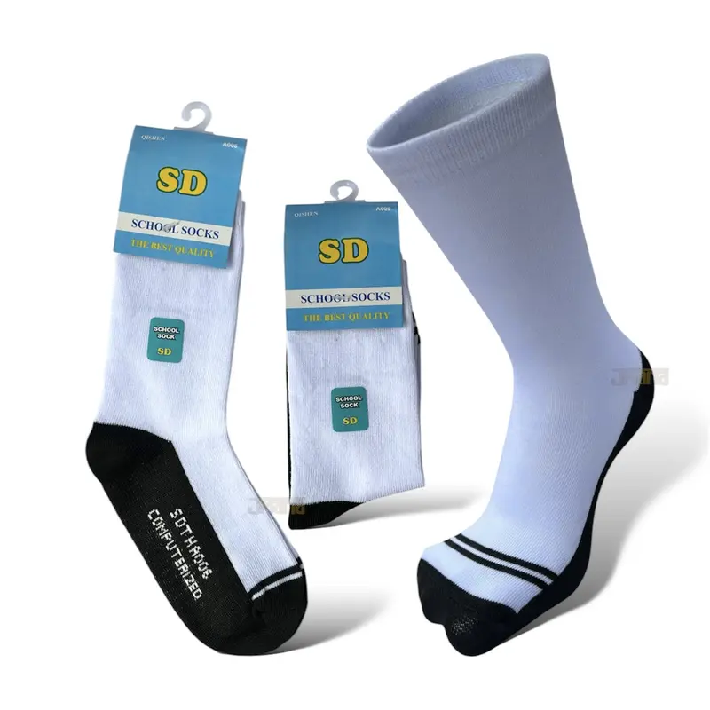 12 pasang kaos kaki anak sekolah putih telapak hitam panjang sebetis cocok untuk anak SD,SMP, dan SMA Seragam Fashion 4