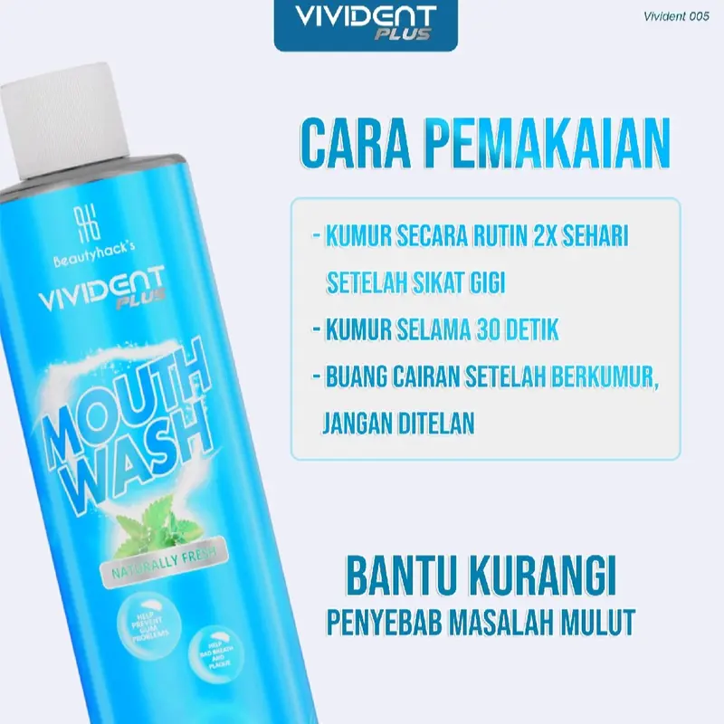 Vivident Plus Mouth Wash Asli Pembasmi Bakteri & Bau Mulut obat kumur gusi bengkak 2