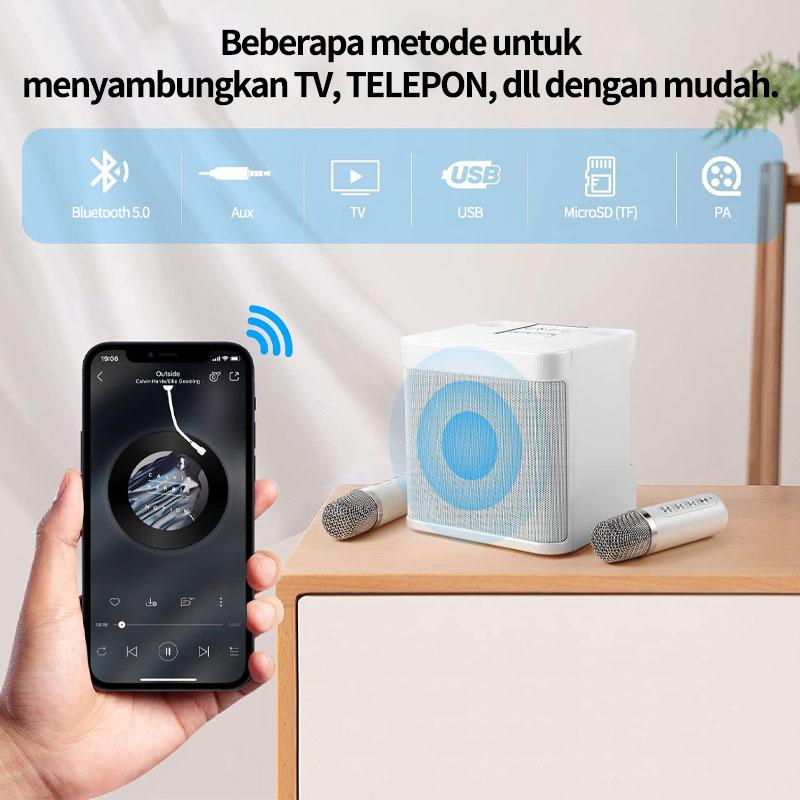 「DayaHidup」Speaker Bluetooth Karaoke 2 MIC Wireless Microphone Bluetooth Speaker Portable Stereo Outdoor Family Party KTV Equipment Bass sound rumahan