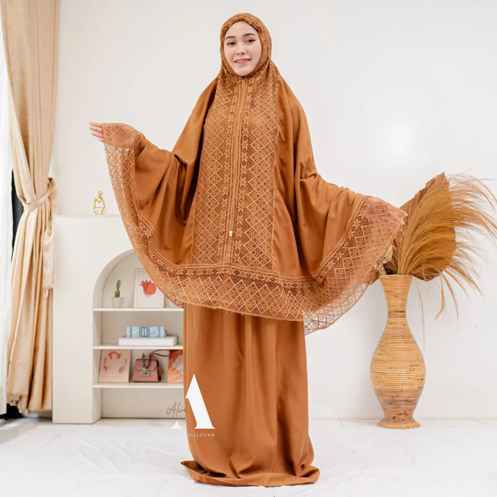 Mukena Dewasa Alwi 2in1 Katun Mikro Premium Malika Brukat Renda Jumbo - Nyaman, Lembut - Mukena Terbaru 2025 Dewasa